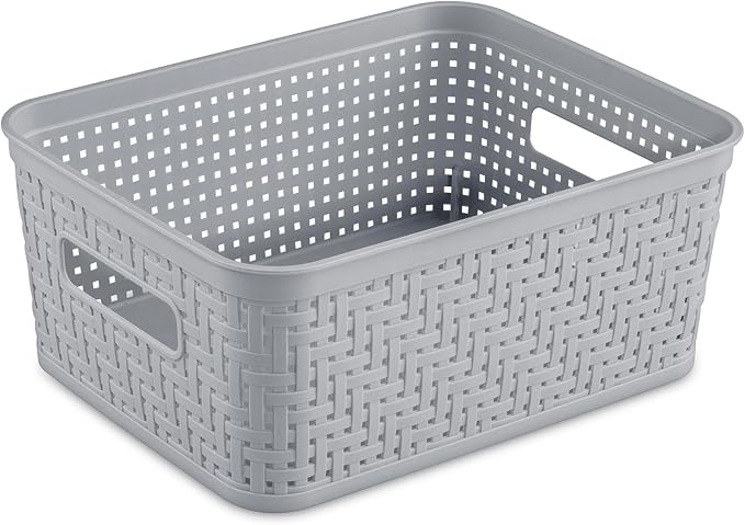 Sterilite 16 Pack Plastic Storage Bin Organization Containers, Short Baskets, Cement