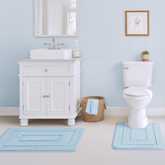 GRANNY SAYS Bathroom Rugs Sets 3 Piece, Soft Absorbent Microfiber Bath Mats for Bathroom Non Slip Washable, U-Shaped Toilet Bath Rugs for Tub Shower (Ivory, 16" x 24" + 20" x 32" + U Shaped 20" x 24")