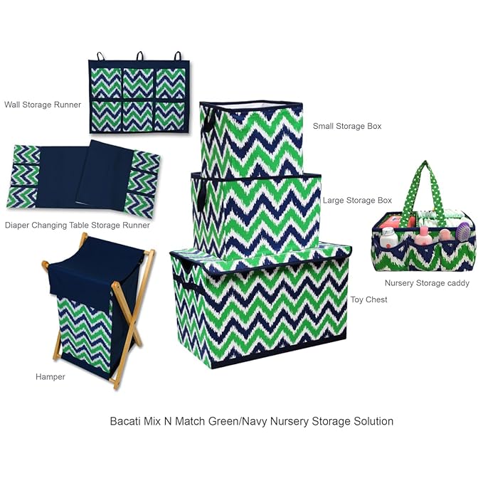 Bacati Mix and Match Nursery Fabric Storage Caddy with Handles, Navy/Green