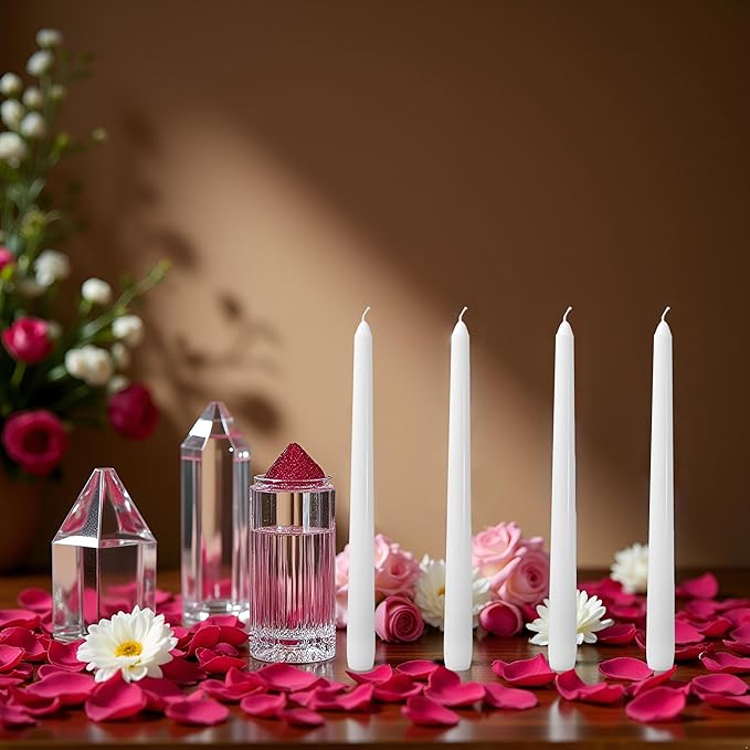 48 Pack White Taper Candles丨Taper Candles 10 Inch Dripless丨Unscented & Smokeless Candlesticks Bulk丨7-8 Hours Long Burning Tall Candles丨Ideal for Christmas Weddings Parties Dinner