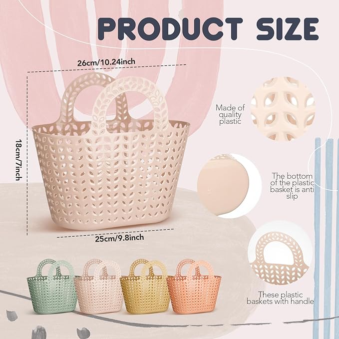 Nuogo 10 Pack Plastic Basket with Handles Multicolor Oval Carry Totes Potable Multipurpose Reusable Toiletry Storage Organizer Basket for Home Bathroom Dorm Communal Showers School