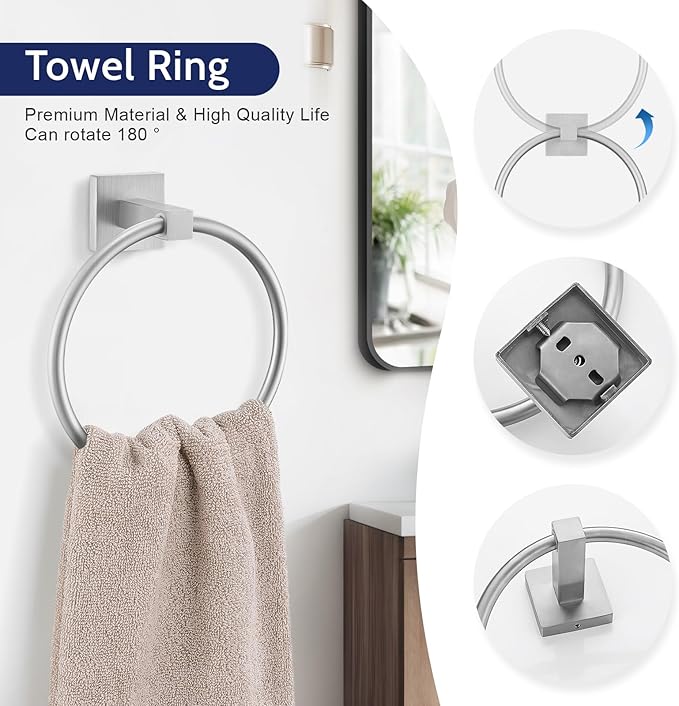 5-Piece Bathroom Hardware Set Brushed Nickel Bathroom Hardware Accessories Set Upgraded Toilet Paper Holder with Shelf Towel Holder Set for Bathroom Stainless Steel Wall Mounted