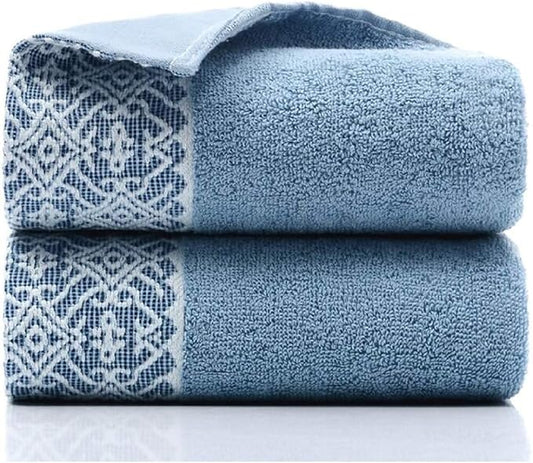 2 Pack Cotton Hand Towels,100% Cotton Face Towels, Durable Highly Absorbent Soft Washcloth Towel for Premium Luxury Spa Hotel Bathroom, Camping, Gym （14 x 30 Inch (Maoj-lassical Blue)