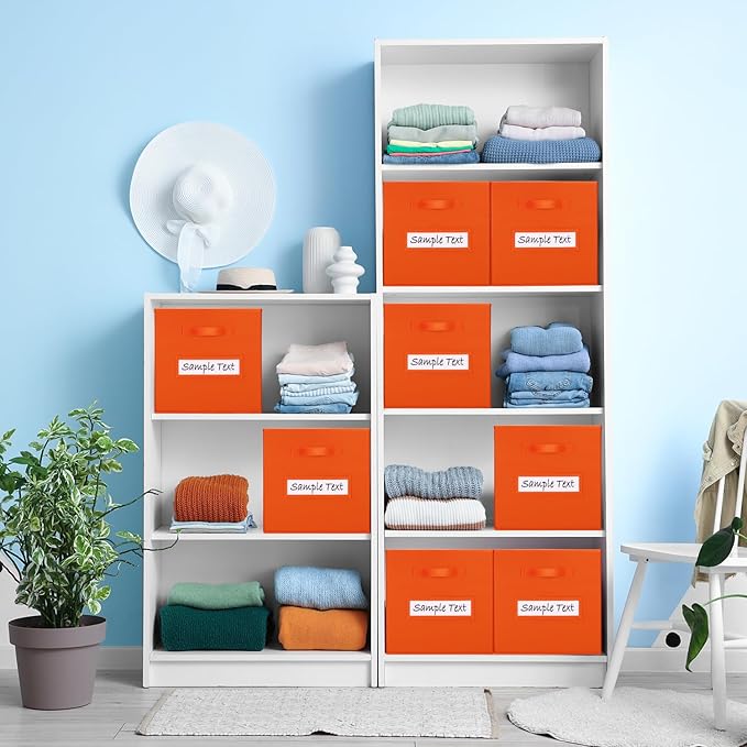 artsdi Fabric storage cubes (8 Pack) 11 Inch Cube Storage Bin, cube organizer bins with 8 Labels Window Cards & a Pen, Foldable cube organizer bins and Storage Box, Orange