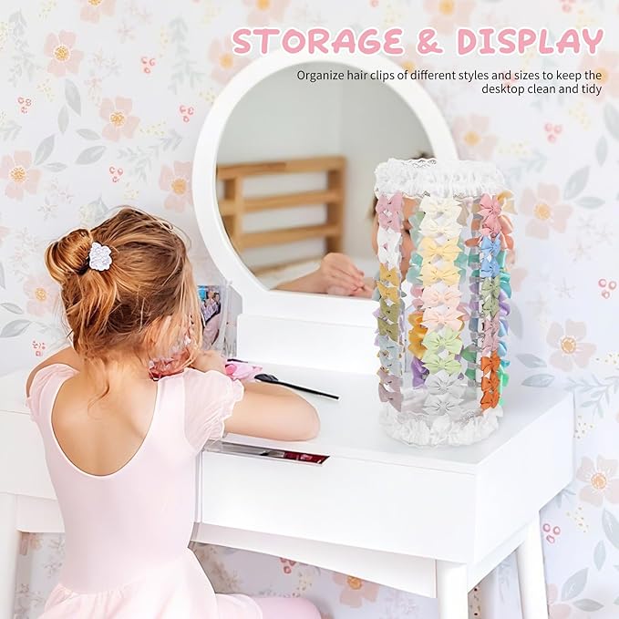 POVETIRE Bow Holder for Girls Hair Bows,White Hair Bow Organizer, Hair Clips Stand Hair Accessories Rack Display Decors Baby Nursery Toddler Girls Room