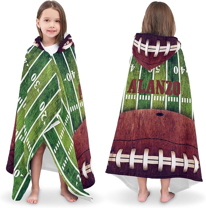 Hooded Towels for Kids 3-10 Yrs Retro American Football Field Kids Bath Towels Hooded Beach Towel Wrap Bathrobe Blanket Boys Gift for Shower