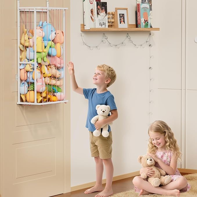 SWTYMIKI Large Stuffed Animal Storage - Over The Door Stuffed Animal Organizer, Toy Stuffy Storage for Nursery Play Room Bedroom Kid Room, Plush Organizer (Pink, 2-Tier)