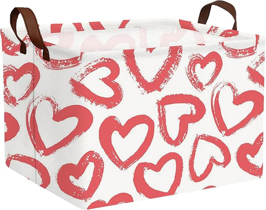 Large Valentine's Day Basket Heart Shaped Storage Bin for Gifts Collapsible Organizer Room Decor (Red Big Love)