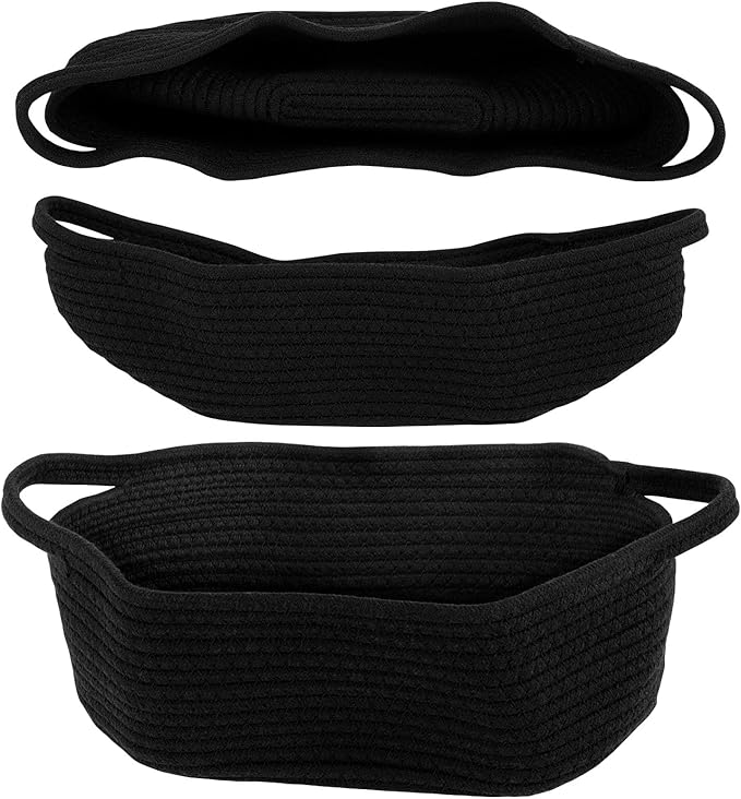 Portable Rope Baskets Small Woven Basket with Bags Baby Toy Basket with Handles Soft Woven Basket for Storage ZHAZHAMO(black)