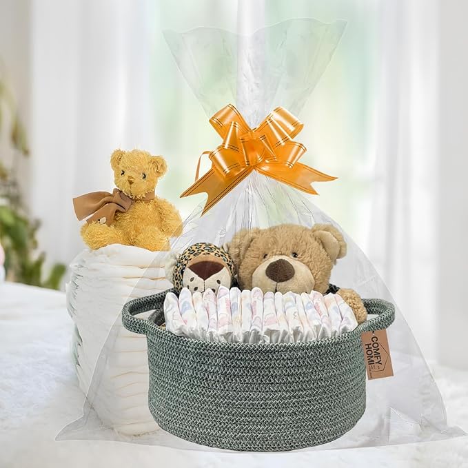 COMFY-HOMI Round Rope Basket with Handles for Shelves,Toys,Book, Cloth Storage Baskets for Organizing-φ11X5 Toy Decorative Organizer for Living Room, Bathroom （green）