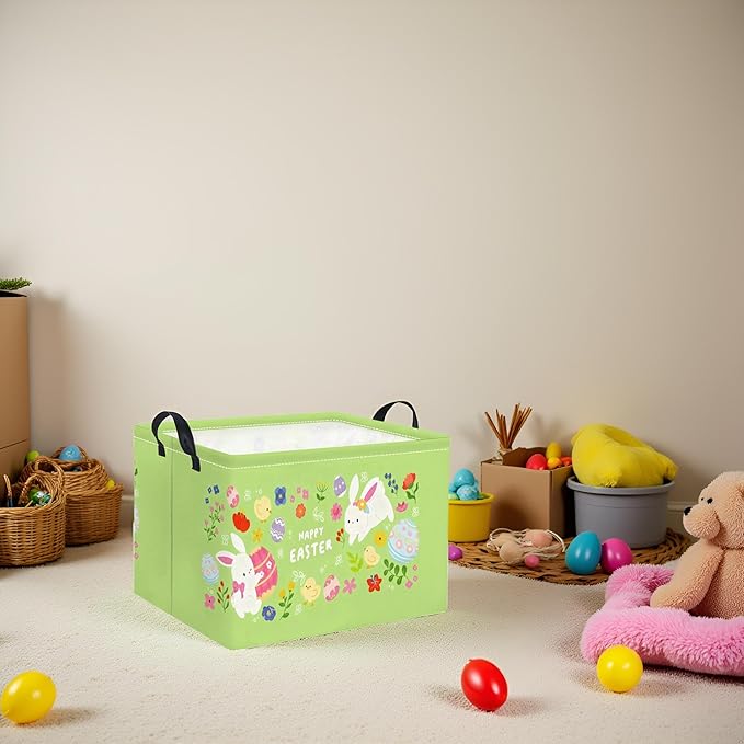 HIYAGON Rectangular Easter Basket Baby Boy Basket Kids Toy Storage Bin Organizer Box Easter Room Decor(Happy Easter)