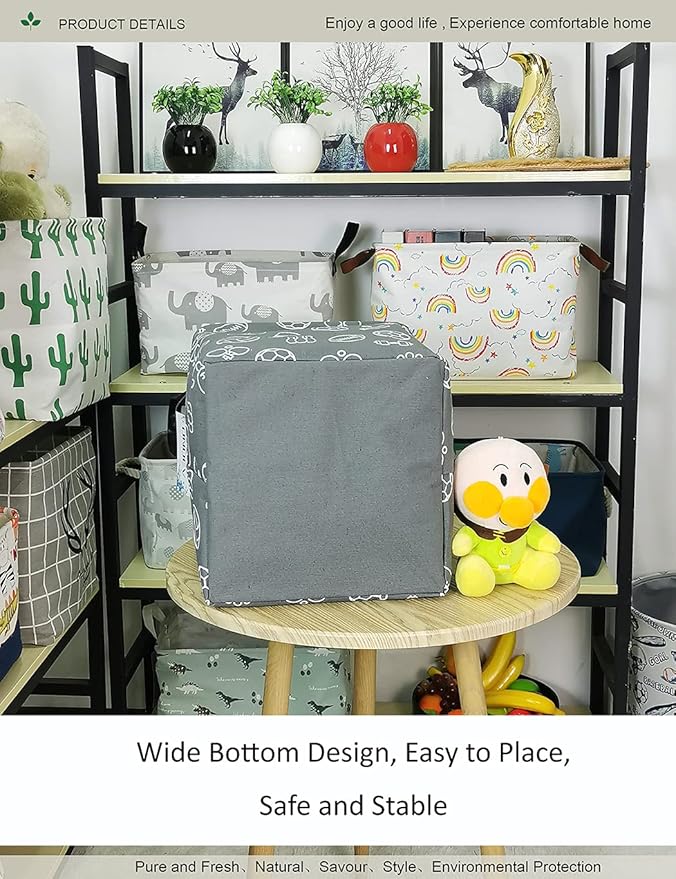 Square Folding Laundry Basket, waterproof Canvas Basket,gift basket,Suitable for children's room,Office,Clothes,Toys Storage(Grey Sports Ball)