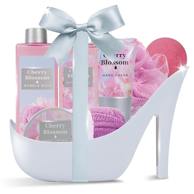 Spa Luxetique Valentines Day Gifts for Women 8pcs High Heel Gift Set for Women Elegant Cherry Blossom Spa Gifts for Womens Birthday Gifts for Womens Wife Sister Girlfriend Friend