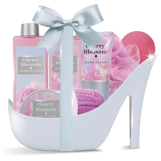 Spa Luxetique Valentines Day Gifts for Women 8pcs High Heel Gift Set for Women Elegant Cherry Blossom Spa Gifts for Womens Birthday Gifts for Womens Wife Sister Girlfriend Friend