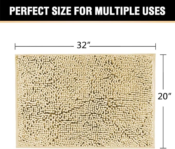 H.VERSAILTEX Ultra Soft Texture Chenille Plush Bath Rugs Floor Mats, Hand Tufted Bath Rug Non Slip Microfiber Door Mat for Kitchen/Entryway/Living Room, 32 by 20 inches, Beige