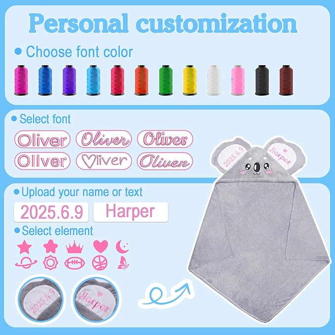 Baosity Custom Hooded Baby Towel with Name, Soft and Absorbent Customized Koala Toddler Towels, Baby Bath Towel for Boys and Girls, Easter Birthday Towel for Kids，Babies, Toddlers, Newborns Essential
