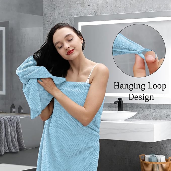 8-Piece Blue Bath Towels Set,2 Oversized Large Bath Towels Sheet,2 Hand Towels and 4 Washcloths - 600 GSM Soft Luxury Towel Set,Highly Absorbent Quick Dry Towel Collection for Bathroom,Hotel and Spa