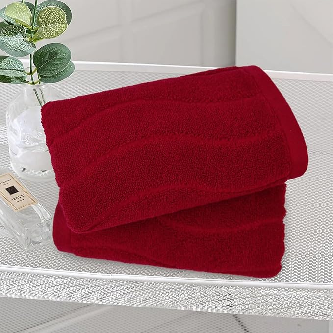 2-Piece Hand Towels for Bathroom in Red, Super Soft Decorative Hand Towel Set, Wavy Jacquard, Small Size 13x29 Inches