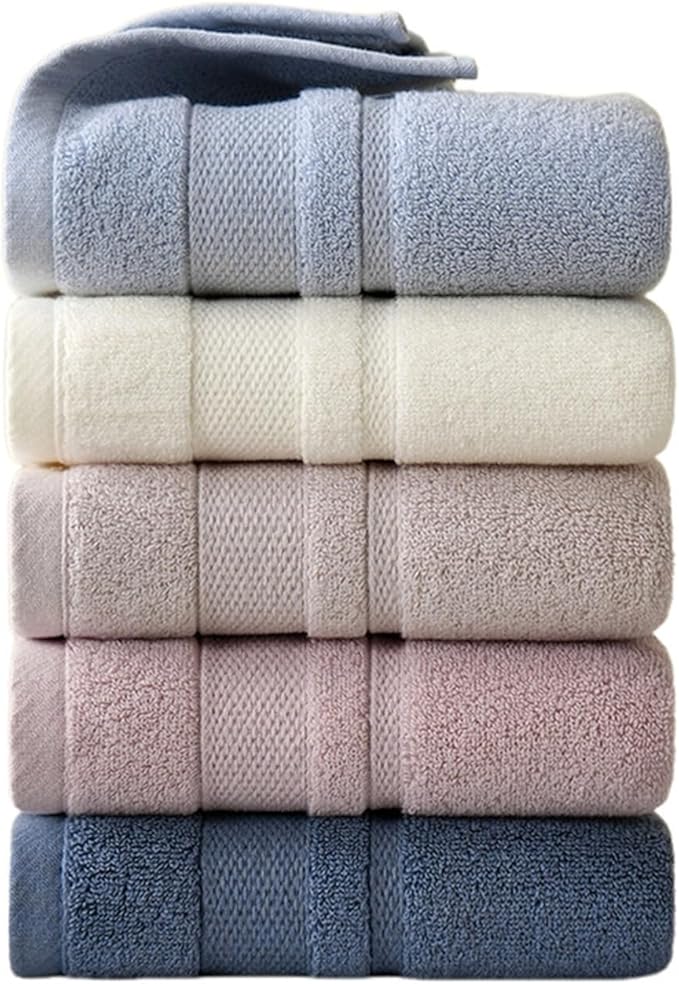 3-Piece Pure Cotton Towel Set, Thick and Soft, Absorbent for Bath and Face, Minimal Shedding, (Blue)