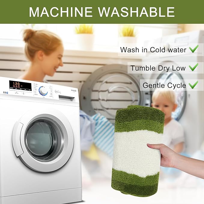 HAOCOO Bathroom Rugs Runner 18x47 inch, Non Slip Soft Green Rug Irregular Shape Bathroom Mats, Washable Absorbent Long Bathroom Rugs for Bedroom Aesthetic Bathtub Sink Shower