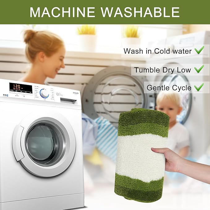 HAOCOO Bath Mats for Bathroom Non Slip, 18x25 inch Green Gradient Irregular Shape Cute Bath Mat, Microfiber Washable Absorbent Carpet Floor Mats for Bathroom Indoor Door Mat Sink Tub Shower