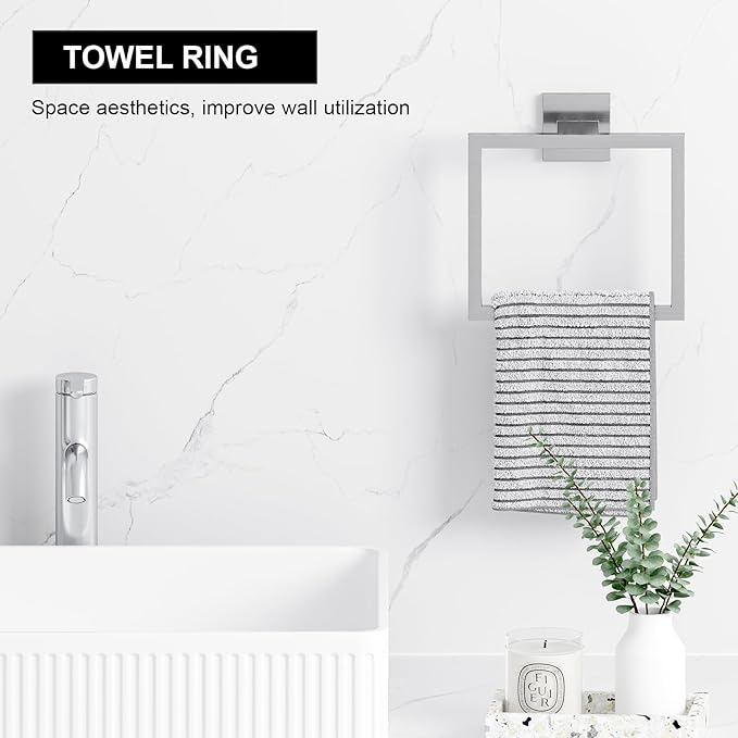 10-Pieces Brushed Nickel Bathroom Accessories Set, 23.6 Inch Bath Towel Bar Set, Stainless Steel Bathroom Hardware Set, Towel Racks for Bathroom Wall Mounted.
