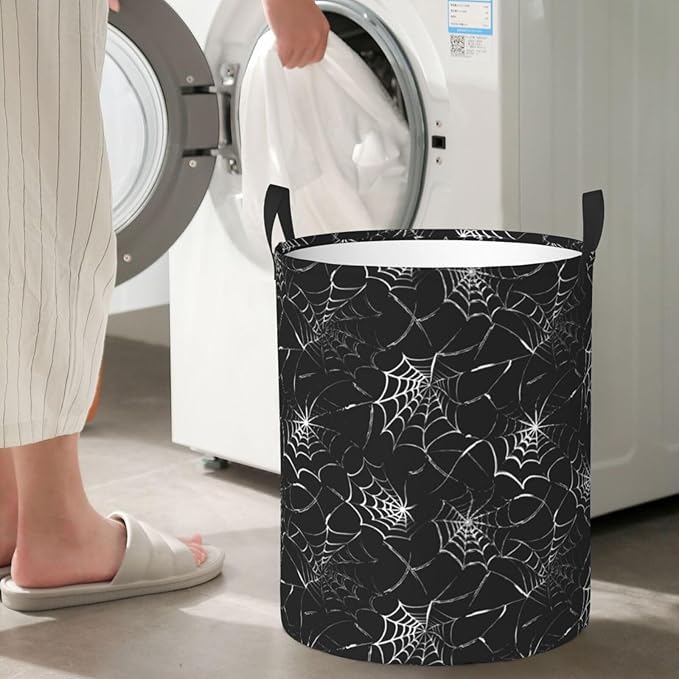 Black Laundry Basket Spider Web Decor,Waterproof Laundry Hamper Home Decor Collapsible Laundry Baskets With Handles,Toy/Clothes Storage Basket For Bedroom Bathroom Decor