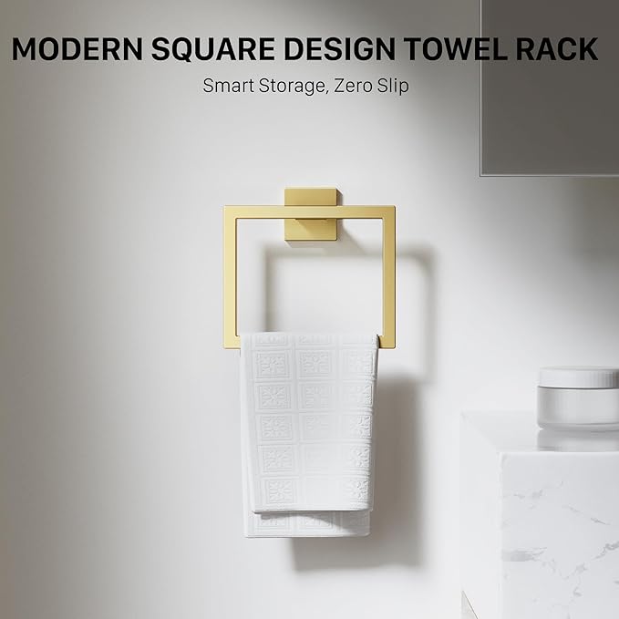 10-Piece Brushed Gold Bathroom Accessories Set, 23.6 Inch Bathroom Hardware Set, SUS304 Stainless Steel Bath Towel Bar Set, Toilet Paper Holder with Shelf, Towel Hooks & Ring Wall Mounted