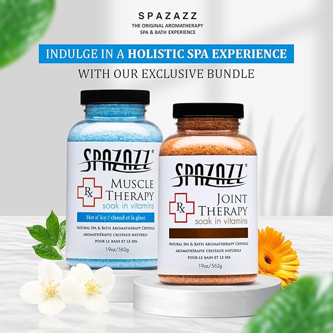 Spazazz Aromatherapy Spa and Bath Salts Crystals RX Therapy Collection 2 Pack Bundle- One 19 Oz Jar Each Spazazz Muscle Therapy and Joint Therapy- Dead Sea Bath Salt Crystals