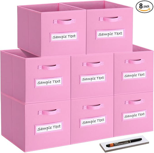 artsdi Fabric storage cubes (8 Pack) 13 Inch Cube Storage Bin, cube organizer bins with 8 Labels Window Cards & a Pen, Foldable cube organizer bins and Storage Box, Light Pink