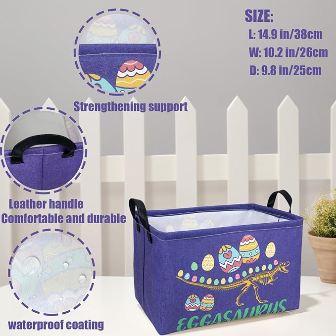 Dinosaur Easter Basket for Kid Large Empty Baby Rectangular Cute Easter Gift Bunny Eggs Décor Storage Basket (Skeleton Dinosaur)