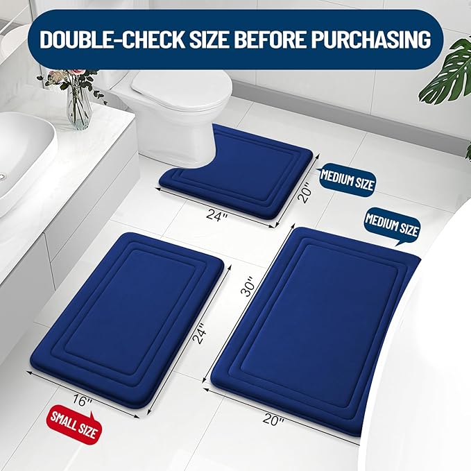 Grandaily Memory Foam Bath Mat Rug 47x24, Ultra Soft, Non-Slip and Absorbent Bathroom Rugs, Machine Wash Dry, Comfortable Bath Carpet for Bathroom Floor, Tub and Shower, Navy Blue