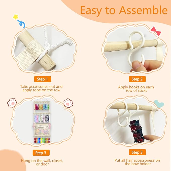 Headband Holder Bow Organizer for Girls, Large Capacity Bow Holder Hair Accessories Organizer Wall Hanging Decor for Baby Girl Toddler Room
