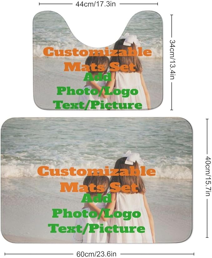 2 Piece Bathroom Custom Floor Mat Set Personalized Rug Design Your Own Bath Toilet U-Shaped Rugs Add Photo/Text Non-Slip for Bathroom Bath Decro