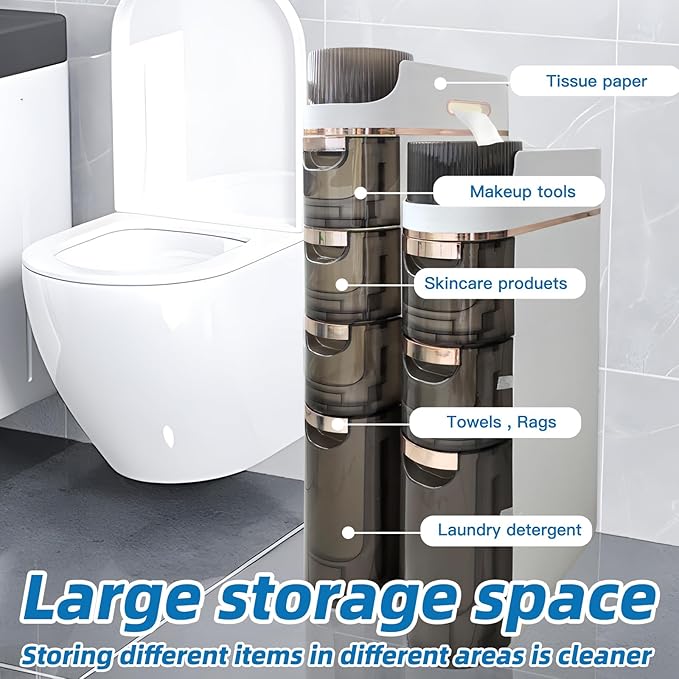 Slim Bathroom Storage,Slim Cabinet for Bathroom,Narrow Movable Bathroom Storage Organizer for Small Spaces,Bathroom,Kitchen,Living Room (3-Tiers)