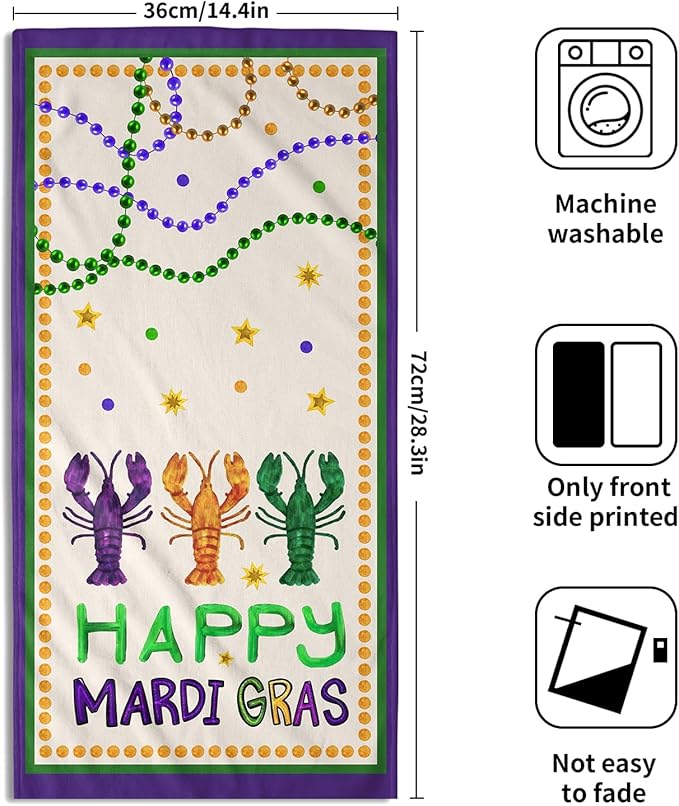 Happy Mardi Gras Kitchen Towels Set of 2 Soft Absorbent Purple Tea Towels Baking Cooking Wash Cloth Mardi Gras Decor Hand Dishtowels for Bathroom Kitchen Bar Beach Gym Spa Decor 14x28 Inch