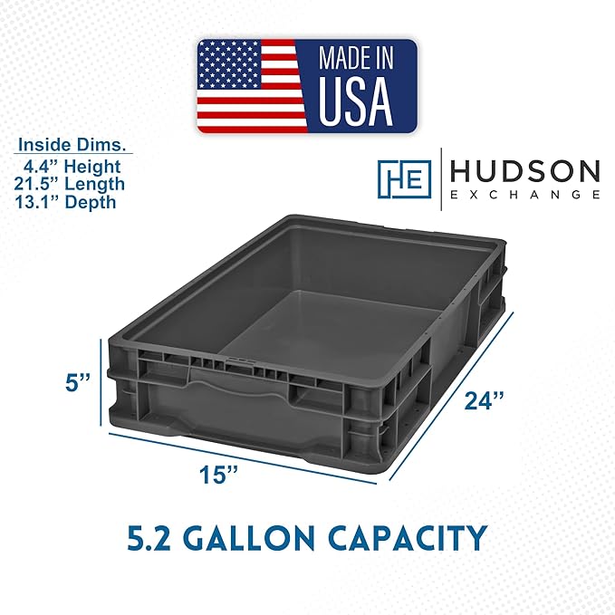Hudson Exchange 24 x 15 x 5" (3 Pack, 5.2 Gallon) Straight Wall Handled Storage Container Tote, Black