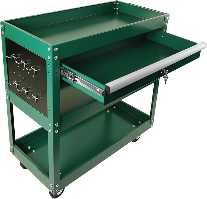 Rolling Tool Cart, Premium 1-Drawer Utility Cart, Heavy Duty Industrial Storage Organizer Mechanic Service Cart with Wheels and Locking System(Green)