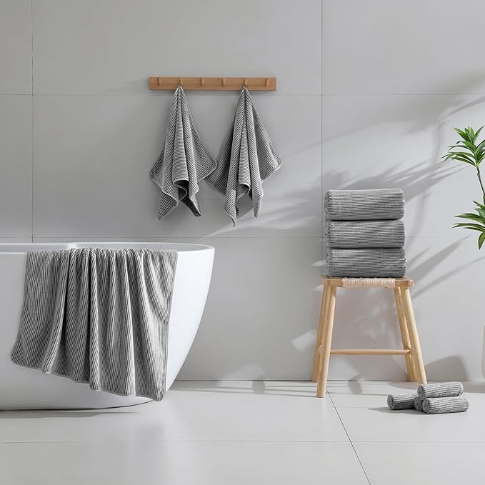 8-Piece Premium Towel Set for Bathroom|2 Oversized Large Bath Sheet,2 Hand Towels,4 Washcloths|Soft Cozy Highly Absorbent Fast Dry Microfiber Towel Set for Hotel,Bathroom Essentials,Dark Grey