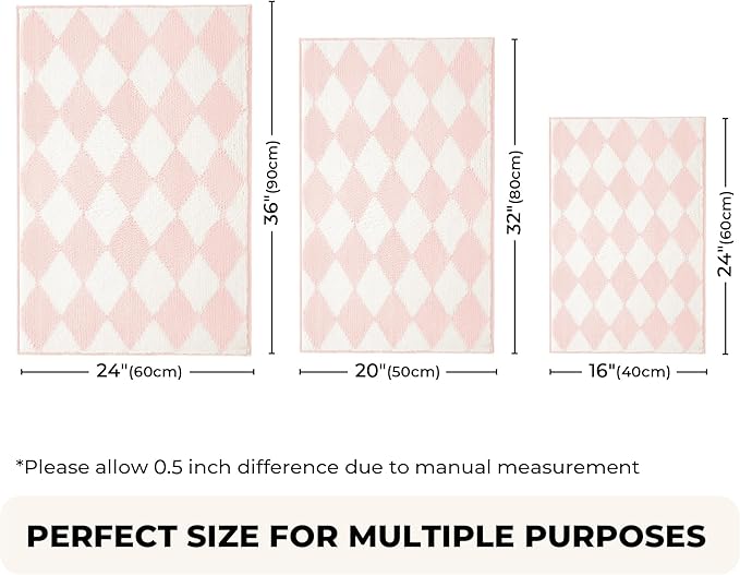 GRANNY SAYS Diamond Bathroom Rugs, 16" x 24", Non-Slip Bath Mats for Bathroom, Plush Shag Absorbent Microfiber Ultra Soft Bath Mat, Cute Washable Rug for Tub, Shower, Bedroom, Pink