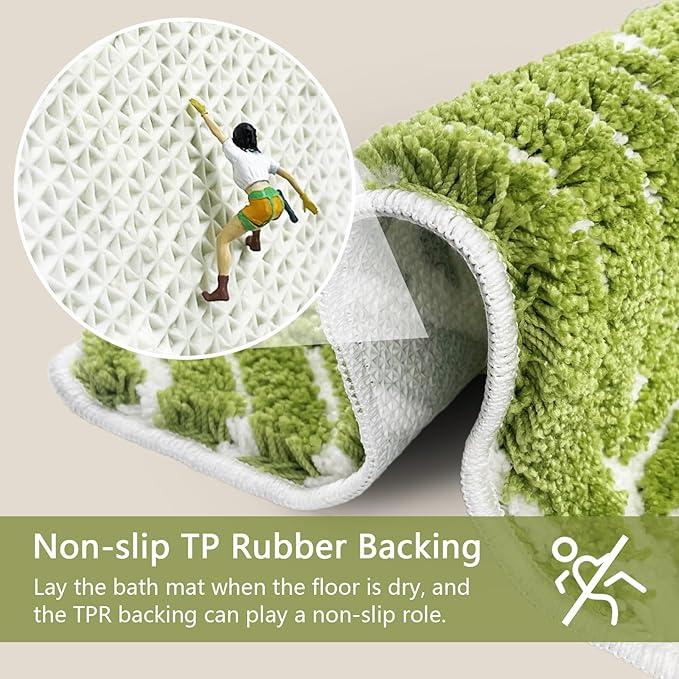 Grass Green Leaf Bathroom Rugs - Cute Bath Mat, Green Bath Mats Non Slip Machine Washable Funny Bathroom Decor Water Absorbing Bath Rugs for Sink Bathtub Shower 20" x 32"