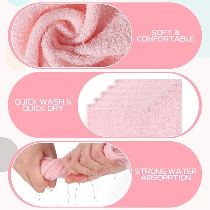 Newwiee 40 Pcs Wash Cloth Bulk Cotton Bath Hand Face Washcloths Soft Quick Drying Towel for Women Bathroom Washing Body Viscose Fiber Multipurpose Fingertip Rags (10 x 10 Inch,Pink)