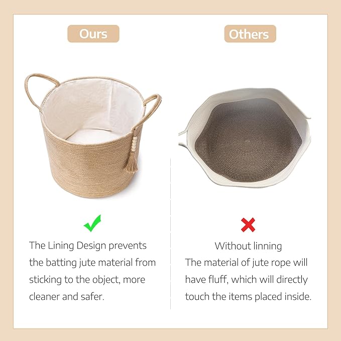 Mkono Woven Storage Basket Decorative Natural Rope Basket Wooden Bead Decoration for Blankets,Toys,Clothes,Shoes,Plant Organizer Bin with Handles Living Room Home Decor (Brown, 28 x 28cm)