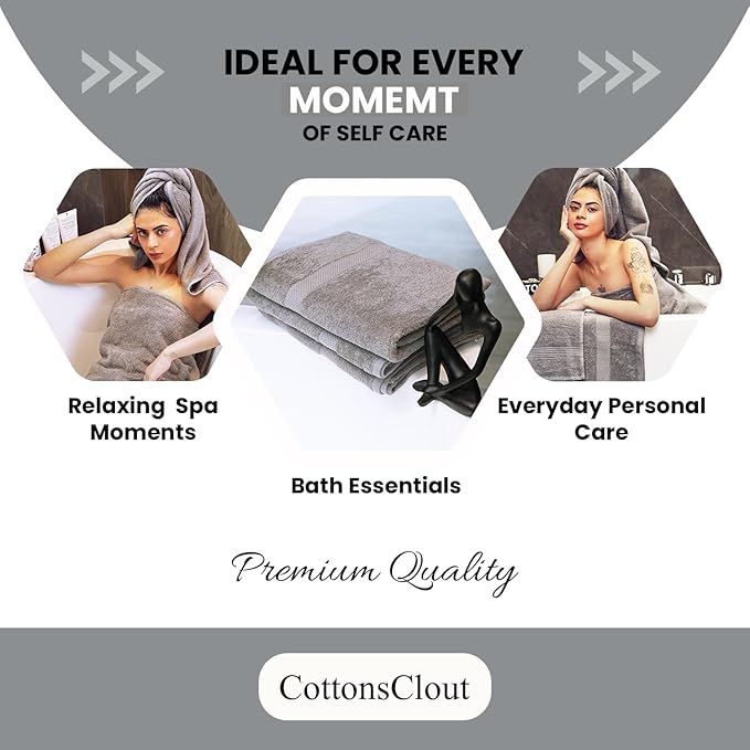 Grey Bath Towels 30x60 – Pack of 4 | Soft, Light Weight & Quick-Dry | Highly Absorbent 100% Combed Yarn Cotton Towels for Bathroom, Spa, Home & Hotel Use (Grey Bath Towels, 30x60- Pack of 4)