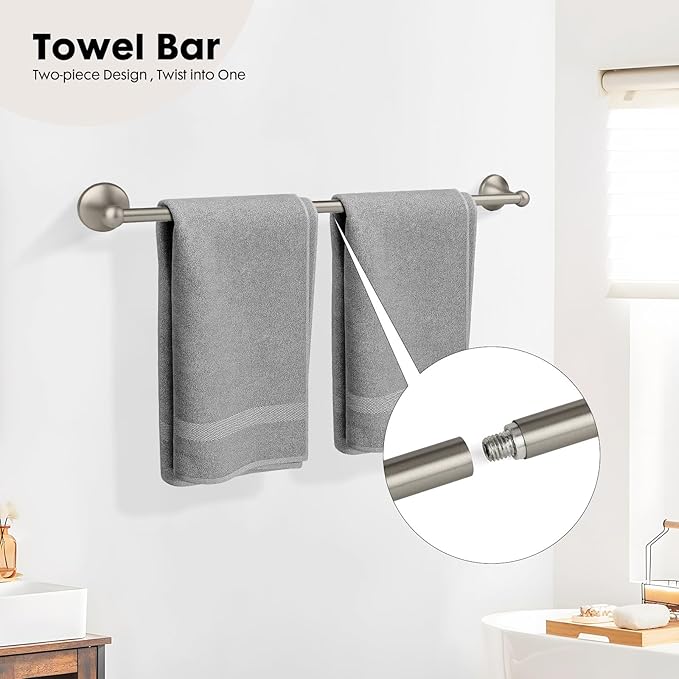 4 Piece Antique Bathroom Hardware Accessories Set Brushed Nickel,24 Inch Towel Bar Set,Towel Rack,Bathroom Towel Holder Set