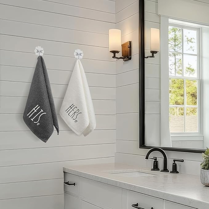 2 Pcs His and Hers Hand Towels 100% Cotton Embroidered Bathroom Towel Wedding Gift for Valentine's Day Couple, Anniversary Bathroom Decor, 29 x 13 Inch