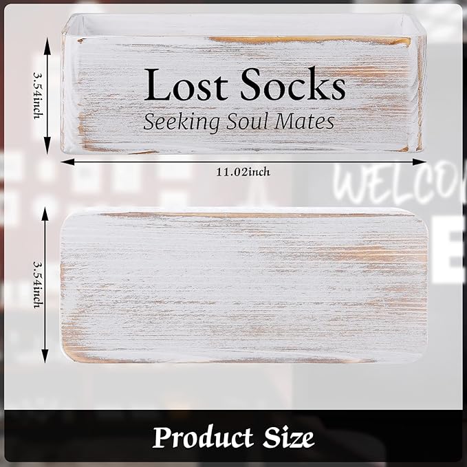 Farmhouse Lost Socks Storage Funny Laundry Sign Wooden Storage Basket Laundry Room Decor (11.02 x 3.54 x 3.54 Inch)