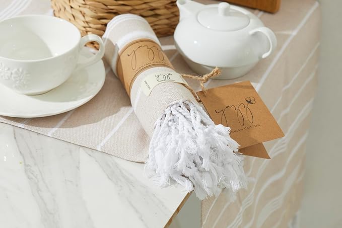 Hand Towels - Set of 2, 18" x 30" inches, Decorative Peshtemal Cotton Hand Towels for Kitchen, Bath, Guest, Face, Hair, Gym, Yoga, Dishcloth, Travel (Beige)