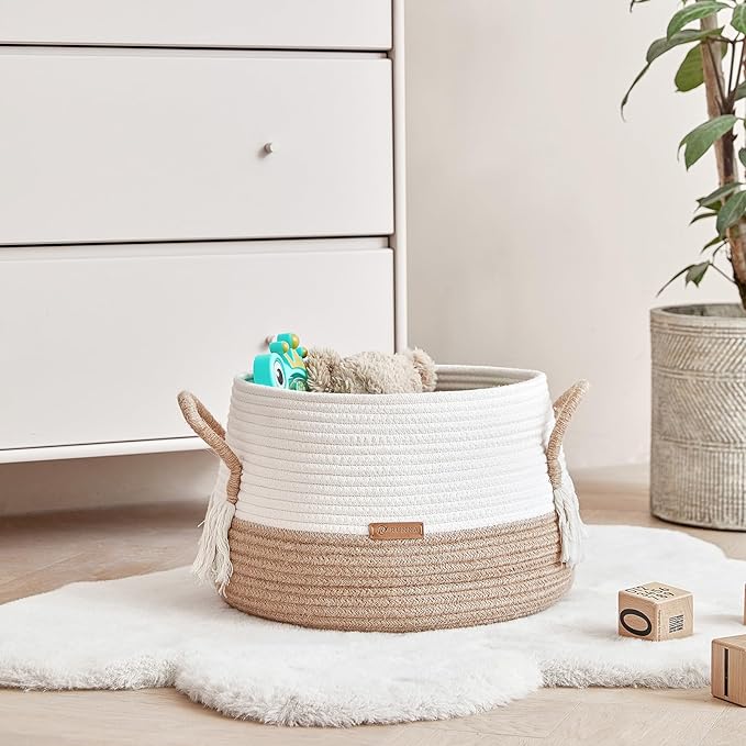 Large Basket for Toys-15.7"x 11.8"-Boho Baskets for Living Room,Bedroom,Nursery | Large Woven Baskets, Cube Basket, Under Shelf Basket | Decorative Baskets for Home Decor