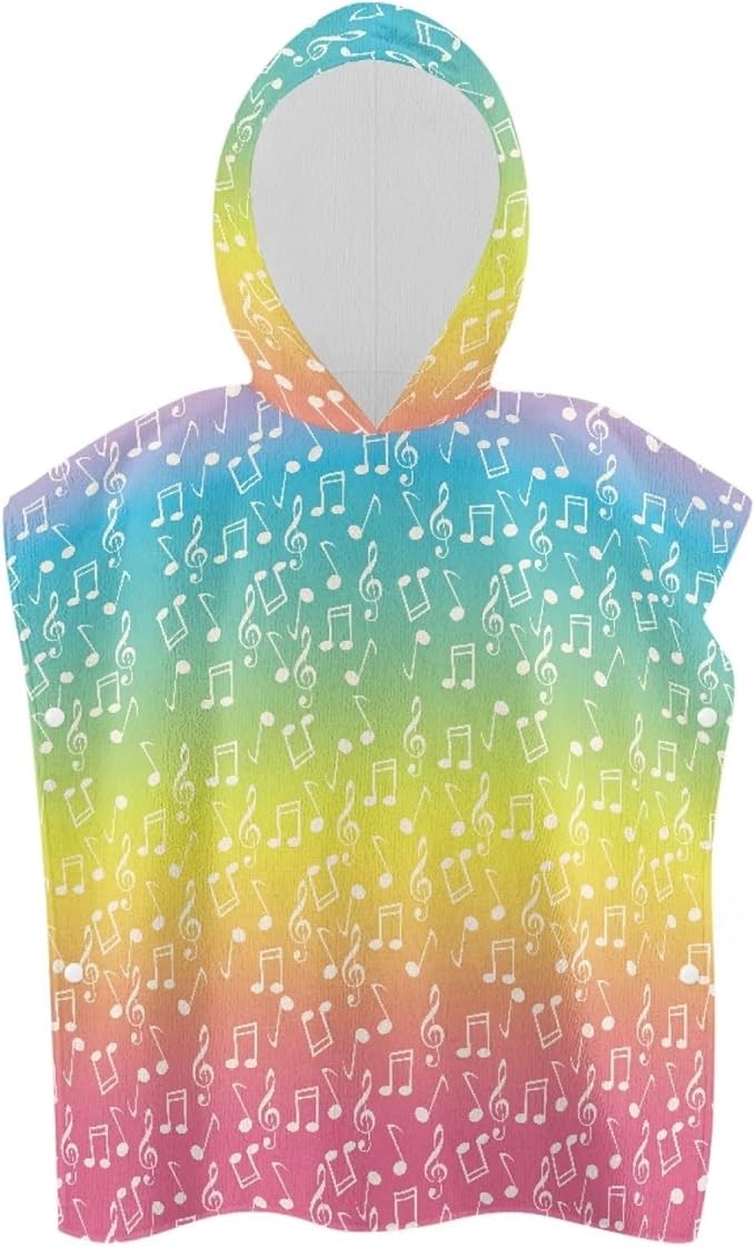 Hooded Beach Towel for Kids Rainbow Musical Note Large Towel Wrap Ultra Absorbent Natural Baby Stuff Baby Bath Shower Decorations for Boys Girls
